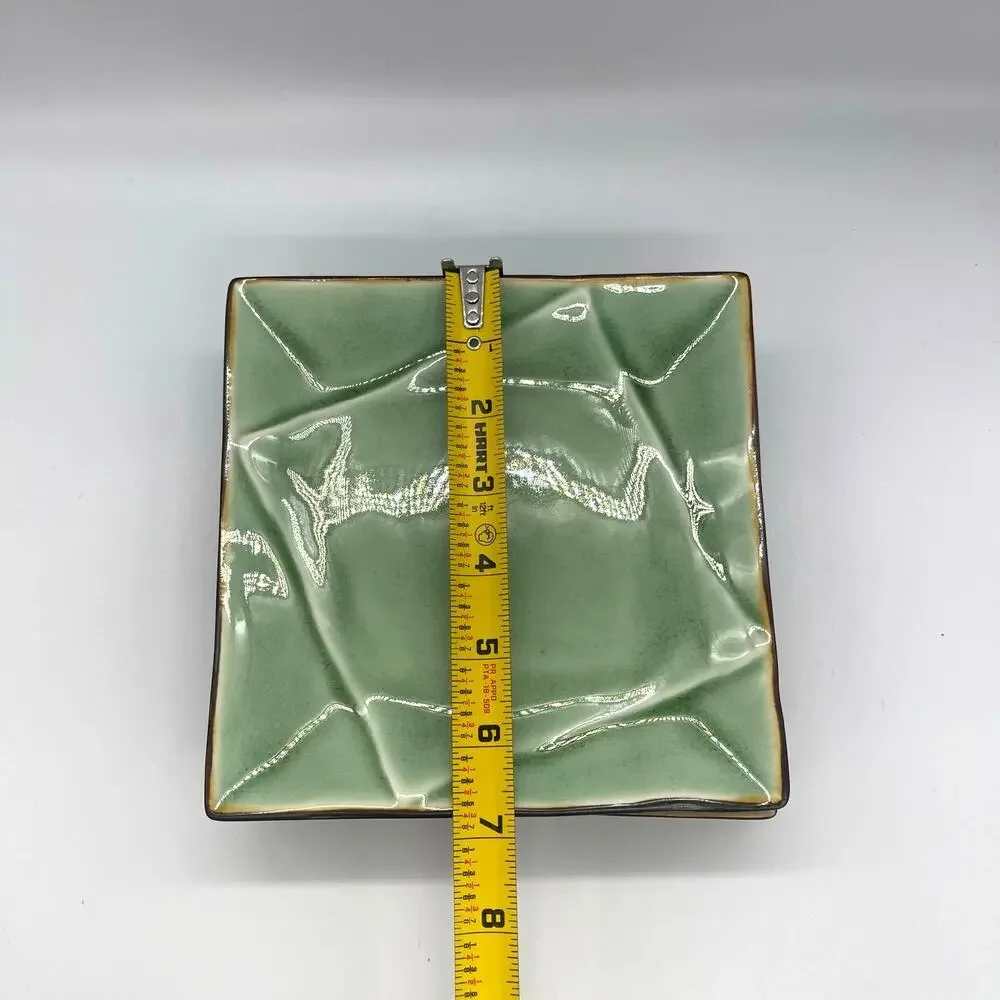 Pier 1 Imports Crackle Square Green Set of 4 Sushi Plates 6.75”